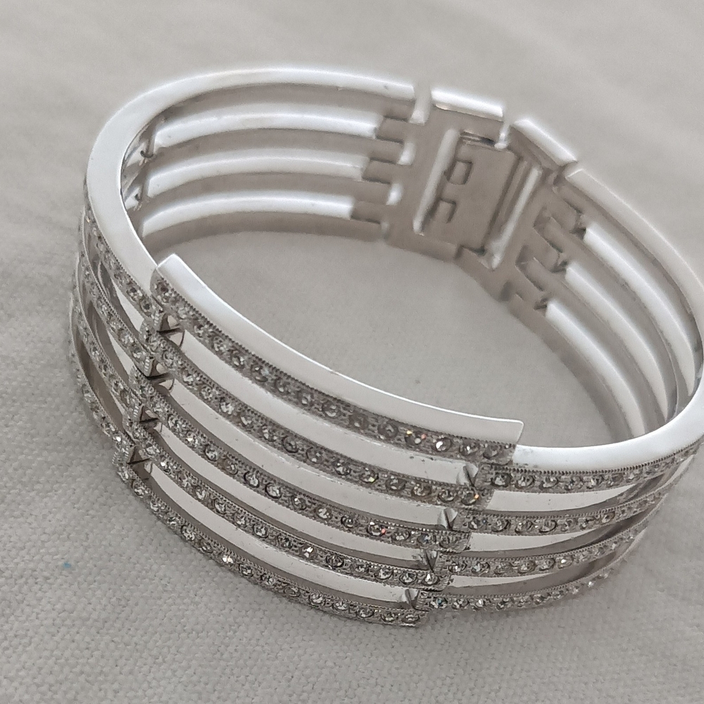 Silver Crystal Multi-Row Cuff Bracelet - Women's Jewelry
